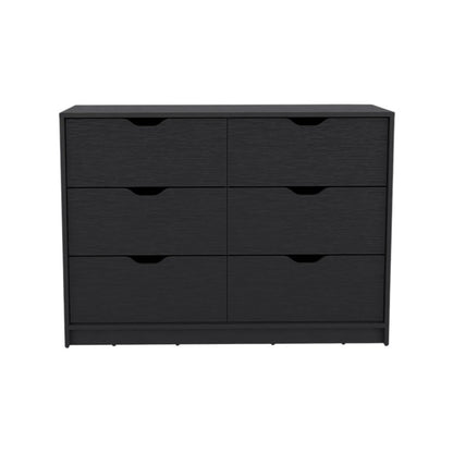 42" Black Wood Four Drawer Double Dresser