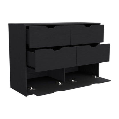 42" Black Wood Four Drawer Double Dresser