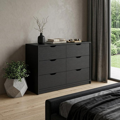 42" Black Wood Four Drawer Double Dresser