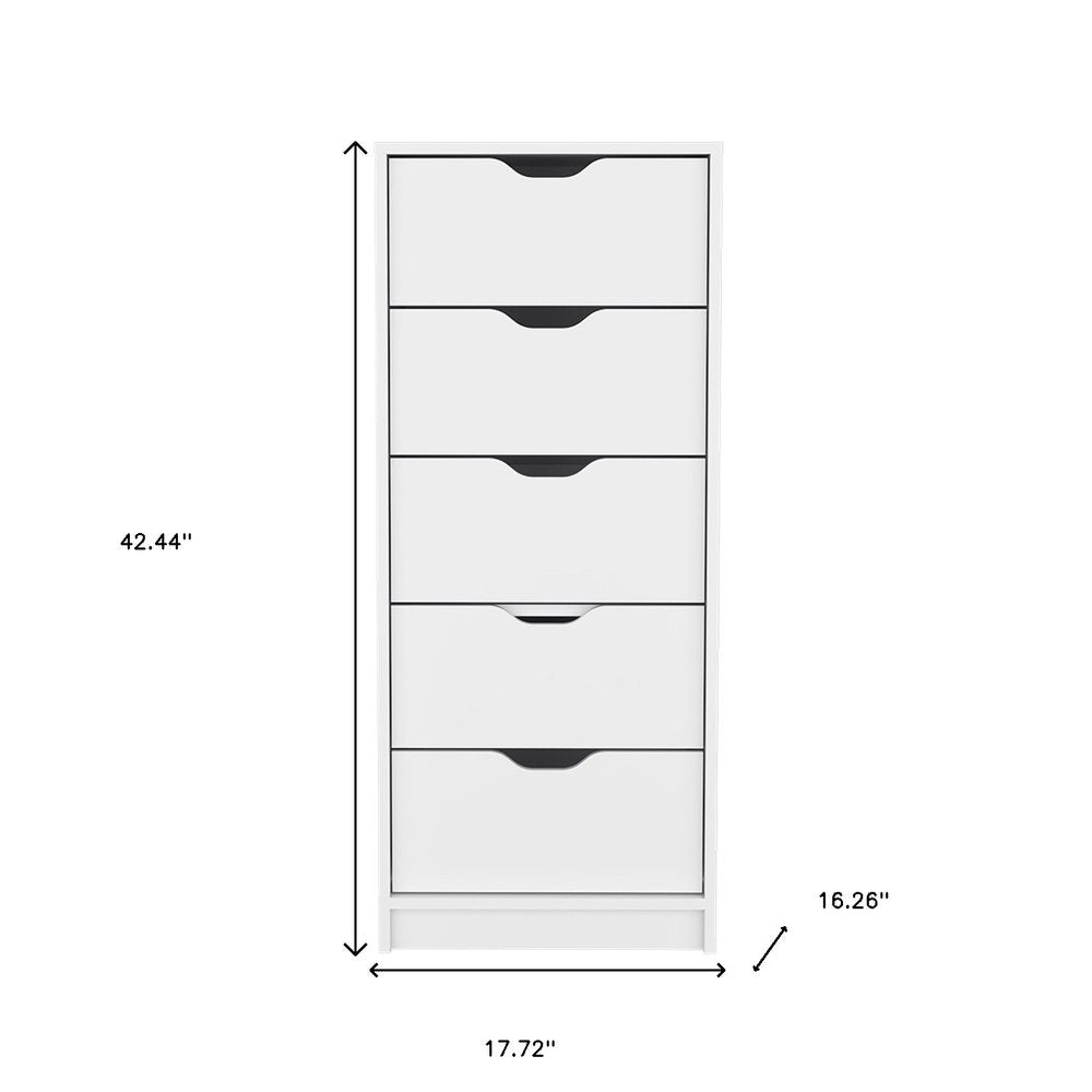 18" White Wood Five Drawer Dresser