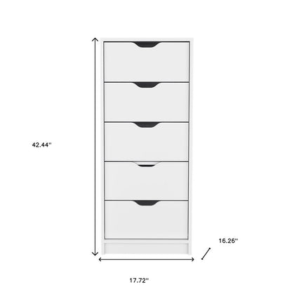 18" White Wood Five Drawer Dresser