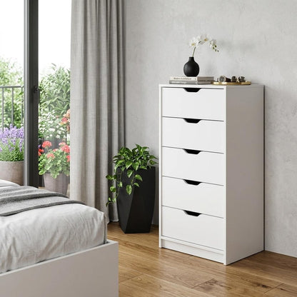 18" White Five Drawer Standard Chest