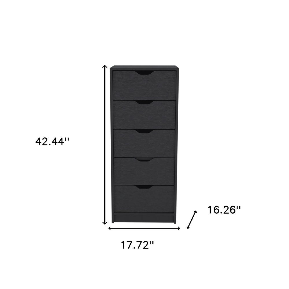 18" Black Wood Five Drawer Dresser
