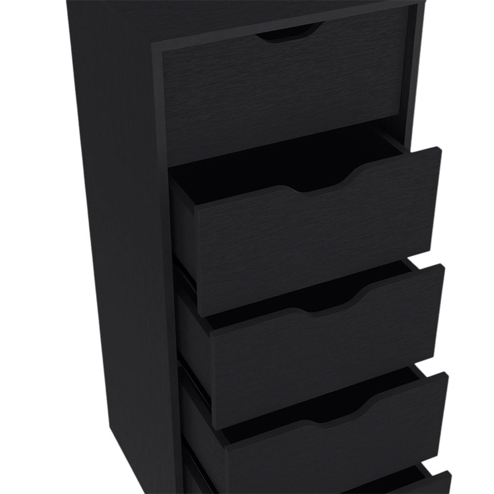 18" Black Wood Five Drawer Dresser