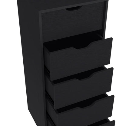 18" Black Wood Five Drawer Dresser
