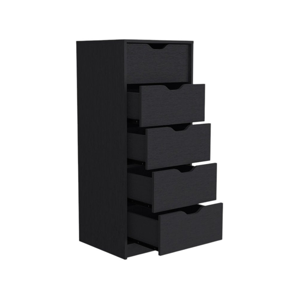 18" Black Wood Five Drawer Dresser