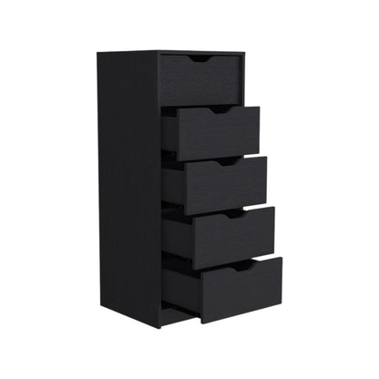18" Black Wood Five Drawer Dresser