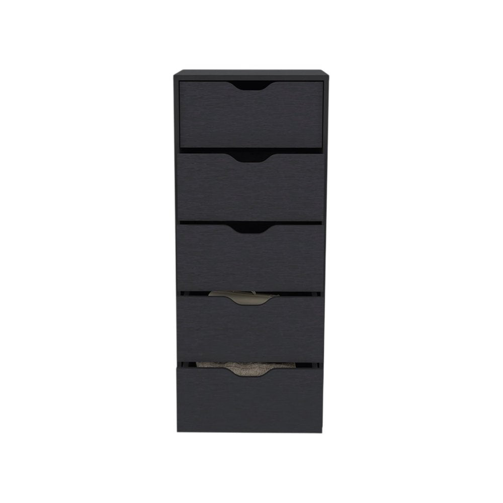 18" Black Wood Five Drawer Dresser