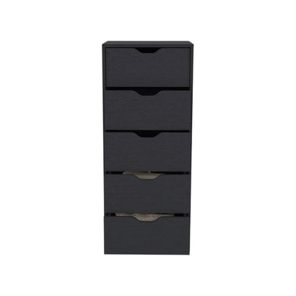 18" Black Wood Five Drawer Dresser