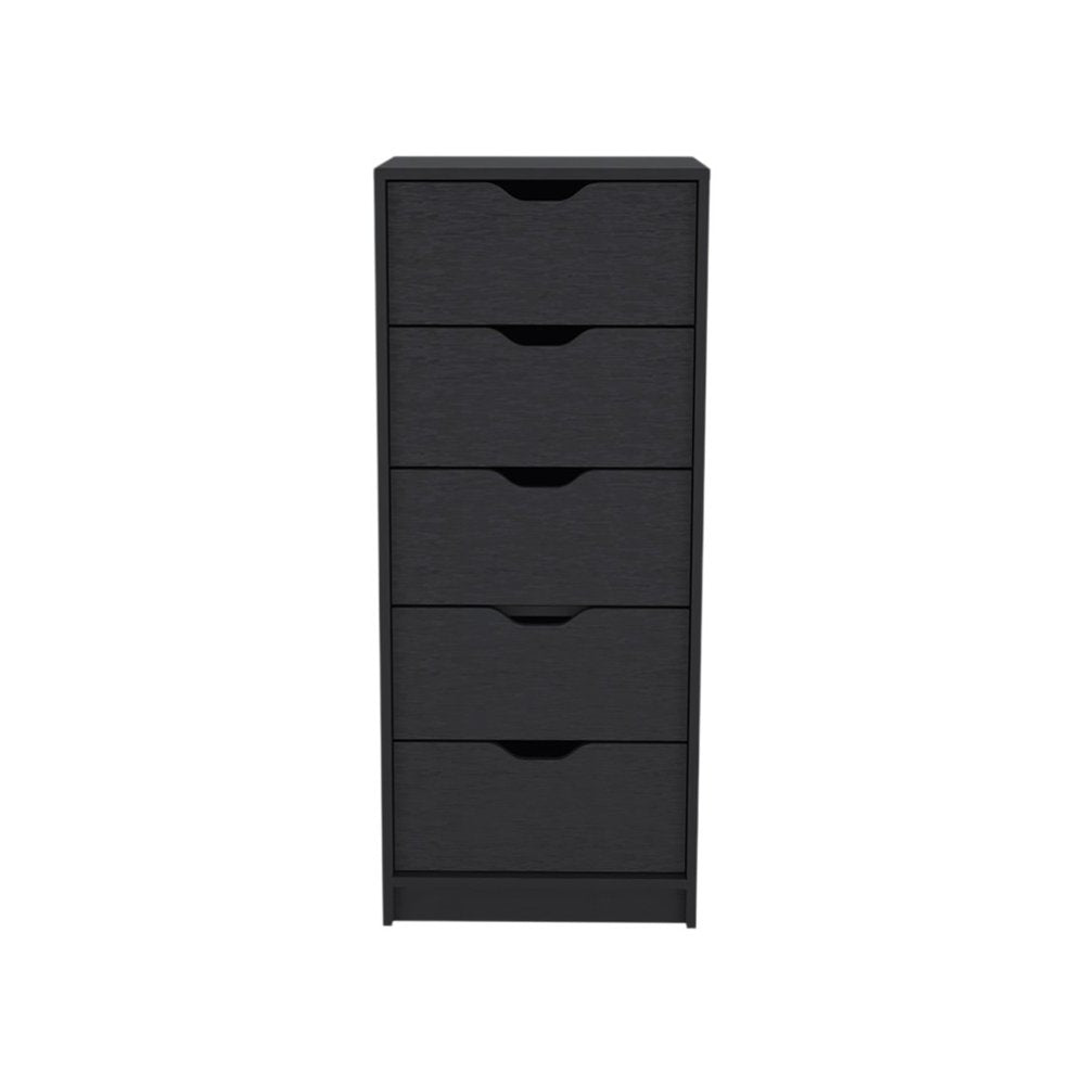 18" Black Wood Five Drawer Dresser
