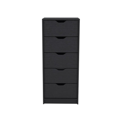 18" Black Wood Five Drawer Dresser