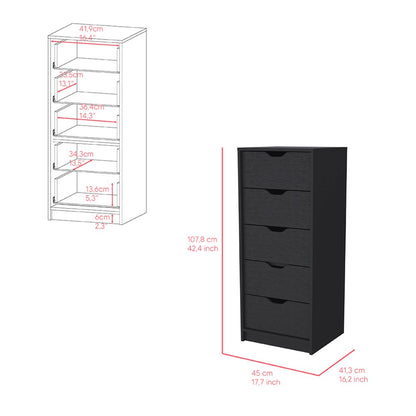 18" Black Five Drawer Standard Chest