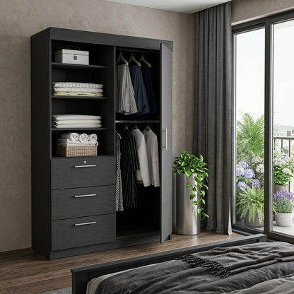 59" Black Wood Three Drawer Dresser