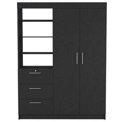 79" Black Wood Two Door Three Drawer Combo Dresser