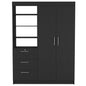 59" Black Wood Three Drawer Dresser