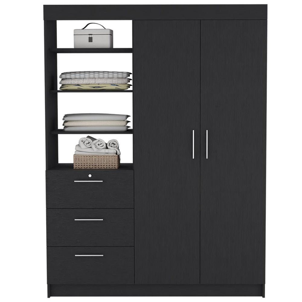 79" Black Wood Two Door Three Drawer Combo Dresser
