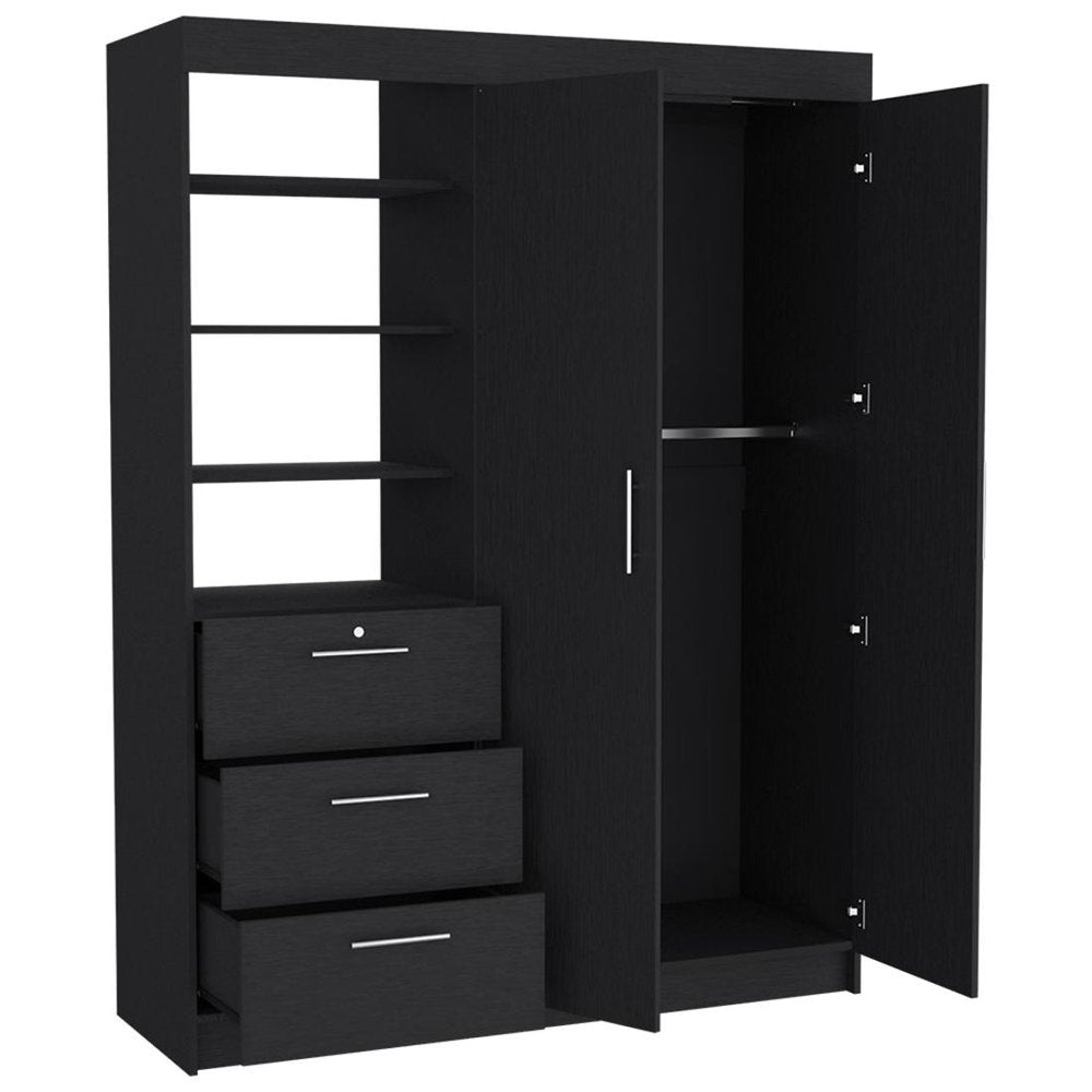 79" Black Wood Two Door Three Drawer Combo Dresser