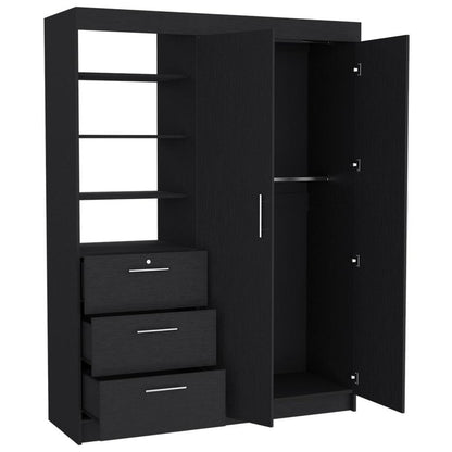 59" Black Wood Three Drawer Dresser