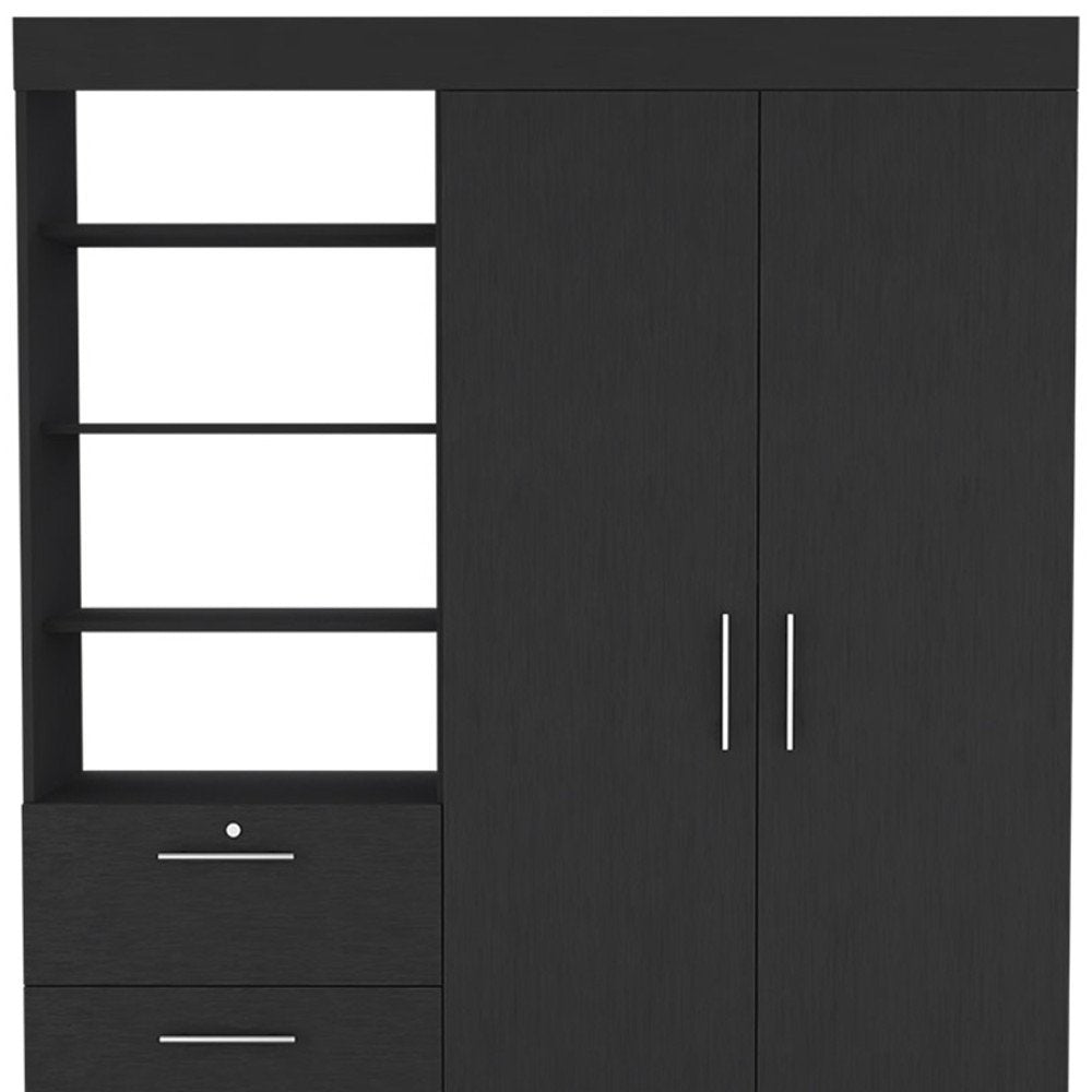 79" Black Wood Two Door Three Drawer Combo Dresser