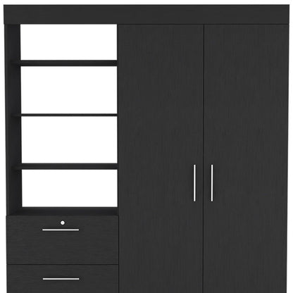 79" Black Wood Two Door Three Drawer Combo Dresser
