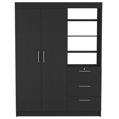 79" Black Wood Two Door Three Drawer Combo Dresser