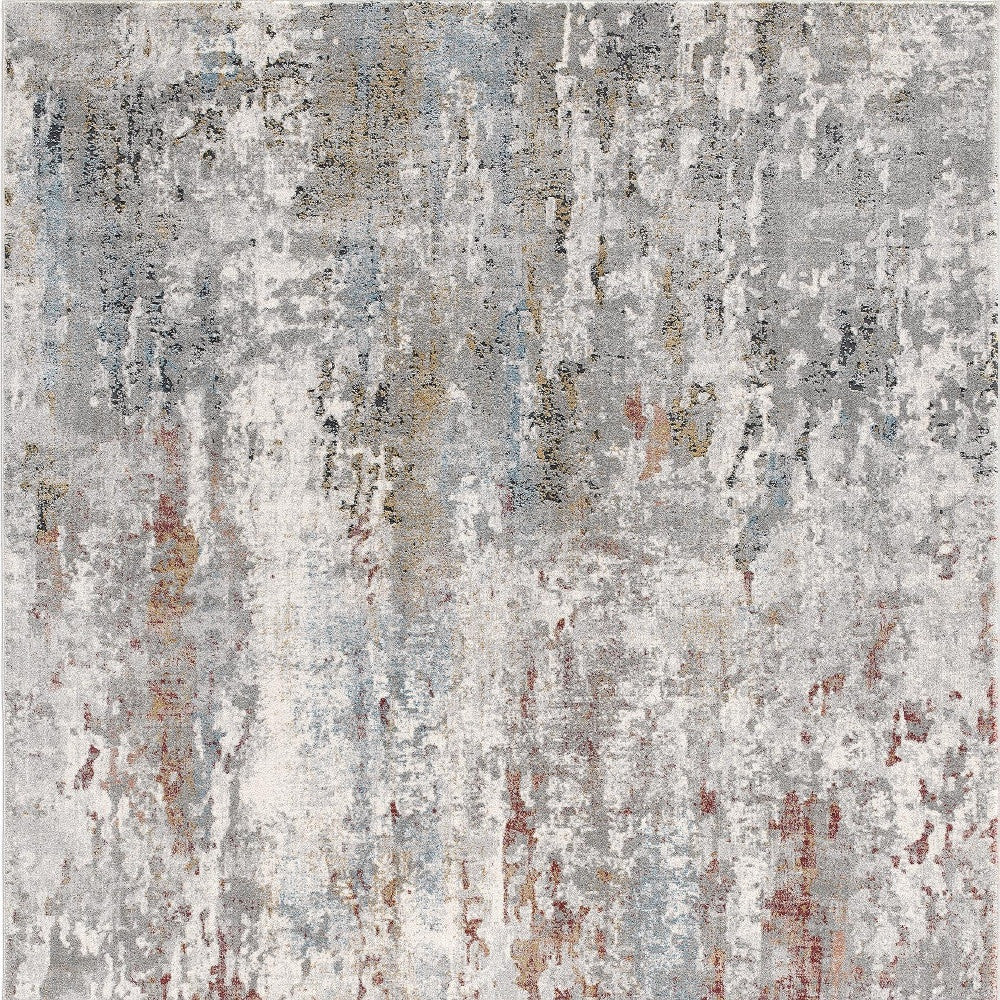 2' X 3' Gray and Blue Abstract Washable Non Skid Area Rug