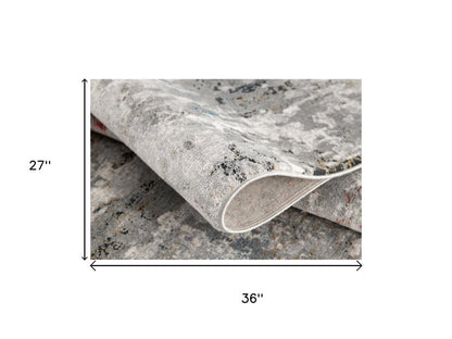 2' X 3' Gray and Blue Abstract Washable Non Skid Area Rug
