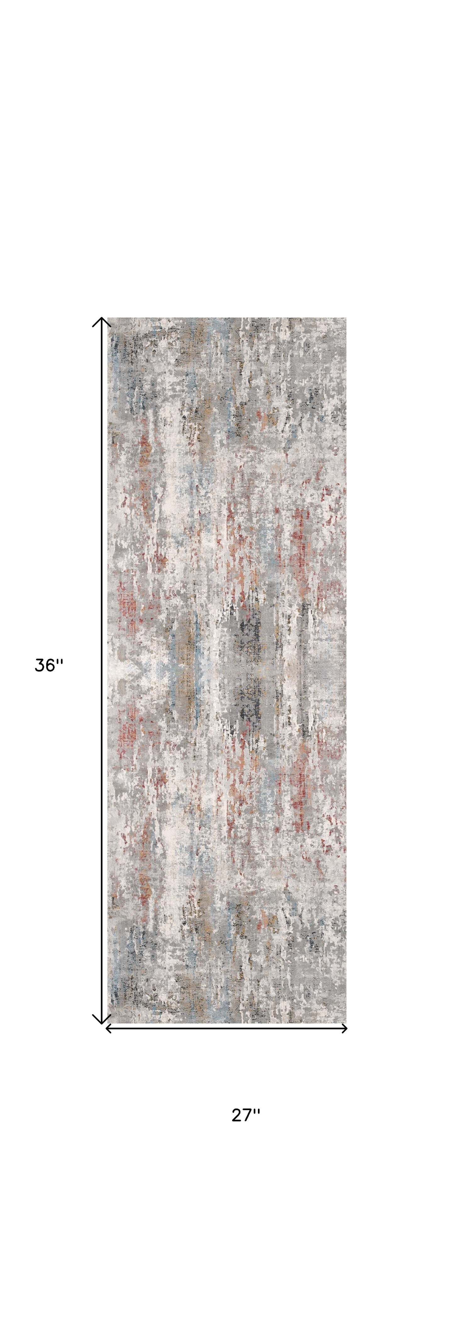 2' X 3' Gray and Blue Abstract Washable Non Skid Area Rug