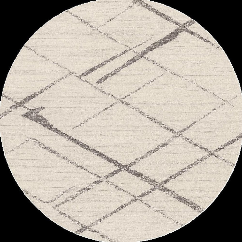 5' Beige and Gray Abstract Distressed Round Rug