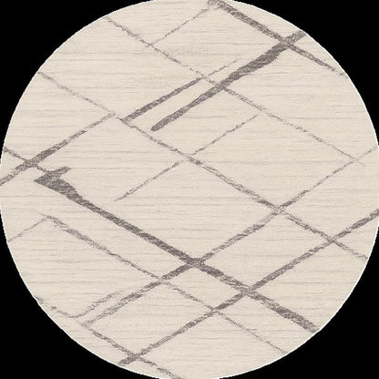 5' Beige and Gray Abstract Distressed Round Rug