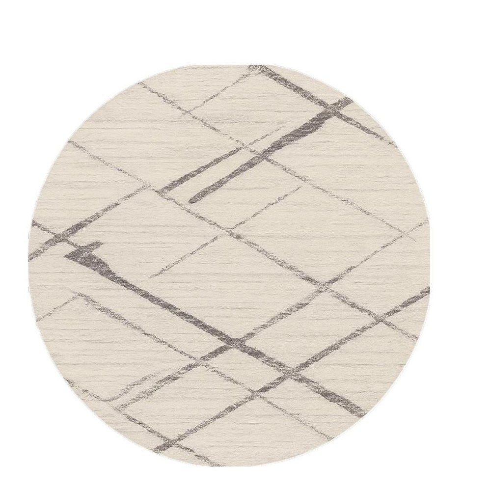 5' Beige and Gray Abstract Distressed Round Rug