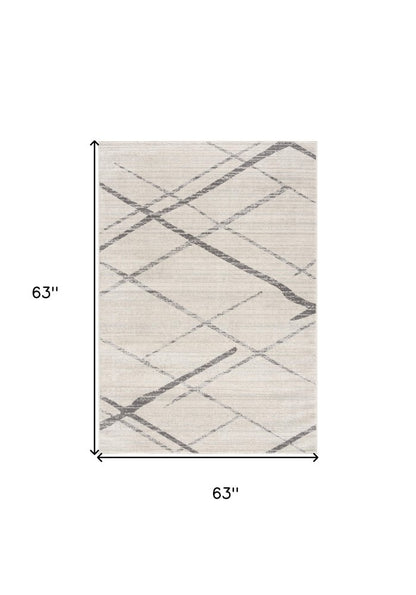 5' Beige and Gray Abstract Distressed Round Rug