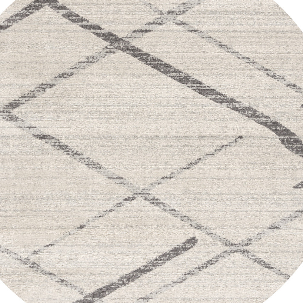 5' Beige and Gray Abstract Distressed Round Rug