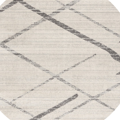 5' Beige and Gray Abstract Distressed Round Rug