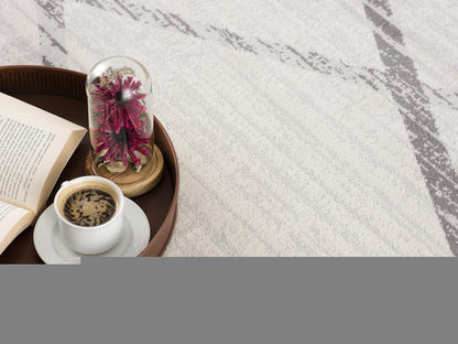 5' Beige and Gray Abstract Distressed Round Rug