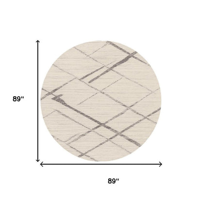 8' Beige and Gray Abstract Distressed Round Rug