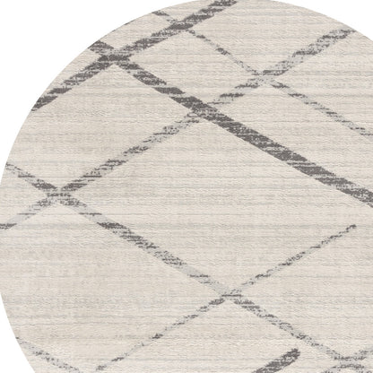 8' Beige and Gray Abstract Distressed Round Rug