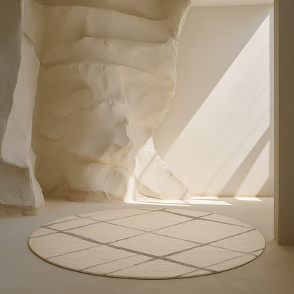 8' Beige and Gray Abstract Distressed Round Rug