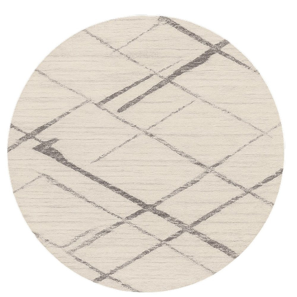 8' Beige and Gray Abstract Distressed Round Rug