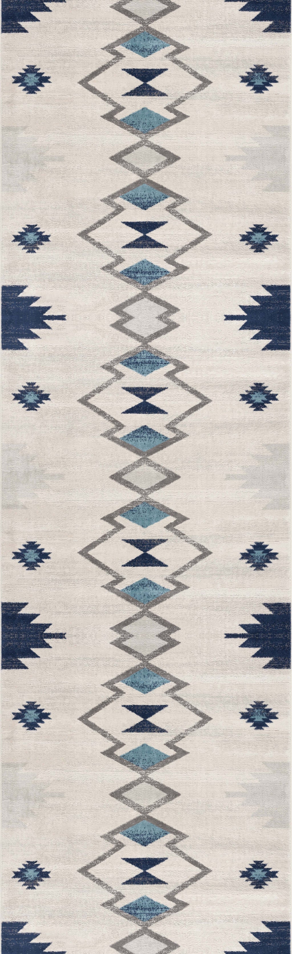 2' X 3' Blue and Beige Southwestern Non Skid Area Rug