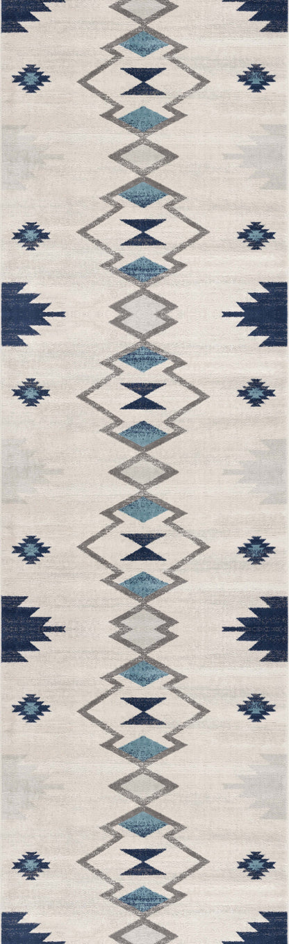 2' X 3' Blue and Beige Southwestern Non Skid Area Rug