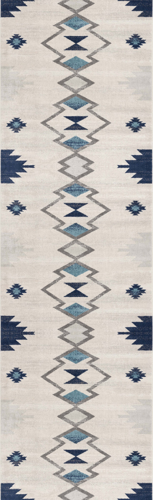 2' X 3' Blue and Beige Southwestern Non Skid Area Rug