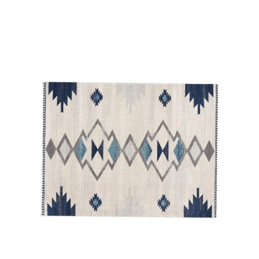2' X 3' Blue and Beige Southwestern Non Skid Area Rug
