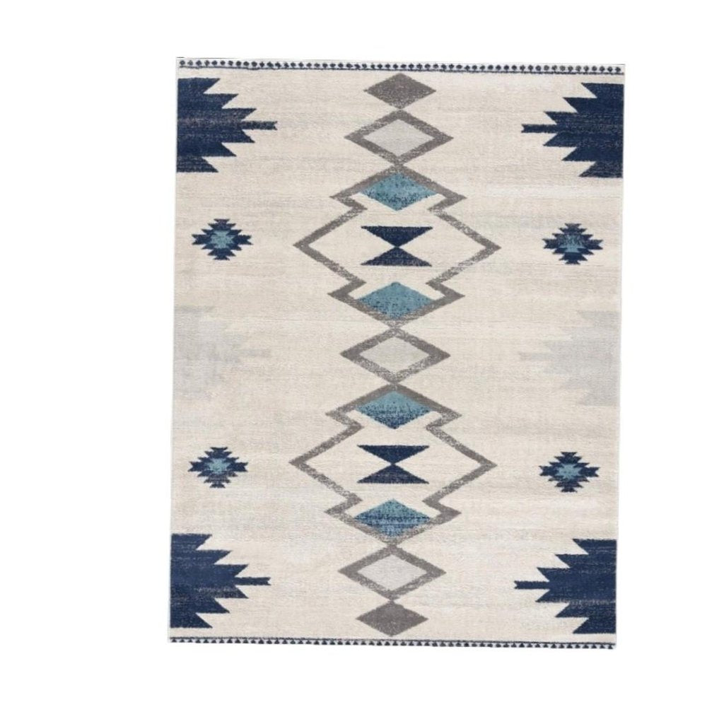 2' X 3' Blue and Beige Southwestern Non Skid Area Rug