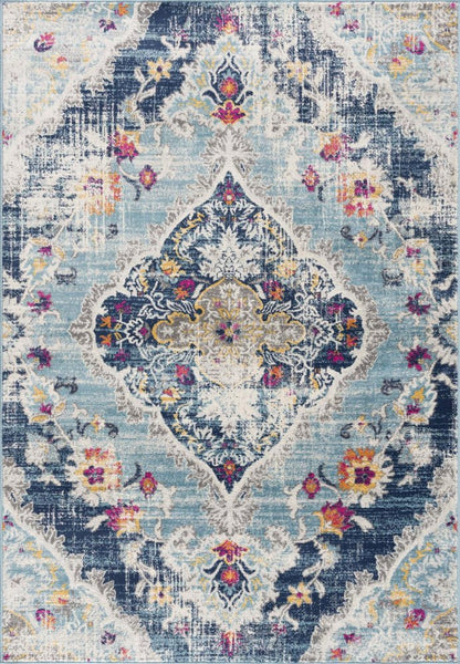 2' X 3' Blue And Beige Oriental Washable Non Skid Area Rug