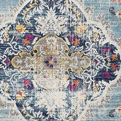 2' X 3' Blue And Beige Oriental Washable Non Skid Area Rug