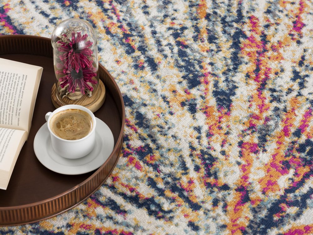 2' X 3' Ivory Blue and Orange Abstract Washable Non Skid Area Rug