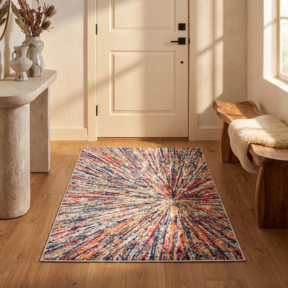 2' X 3' Ivory Blue and Orange Abstract Washable Non Skid Area Rug