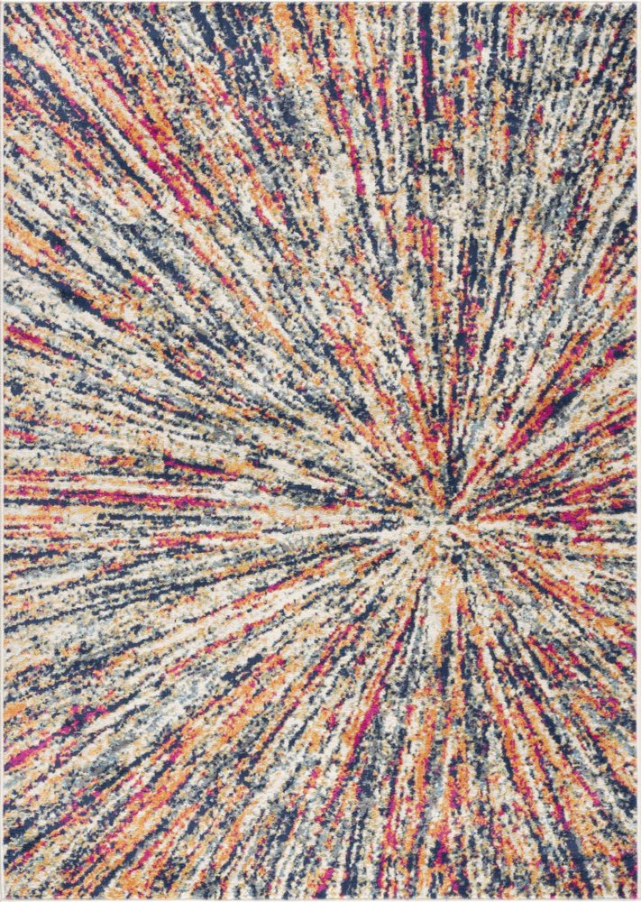 2' X 3' Ivory Blue and Orange Abstract Washable Non Skid Area Rug
