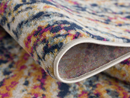 2' X 3' Ivory Blue and Orange Abstract Washable Non Skid Area Rug